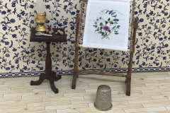 \'Blueberry\' Unfinished embroidery in floor frame, 2021