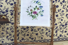 \'Blueberry\' unfinished embroidery in floor frame - Close-up, 2021